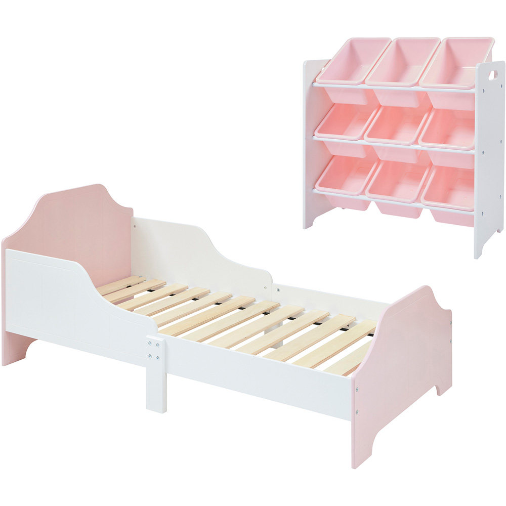 Liberty House Toys White and Pink Toddler Bed and Storage Unit Image 2