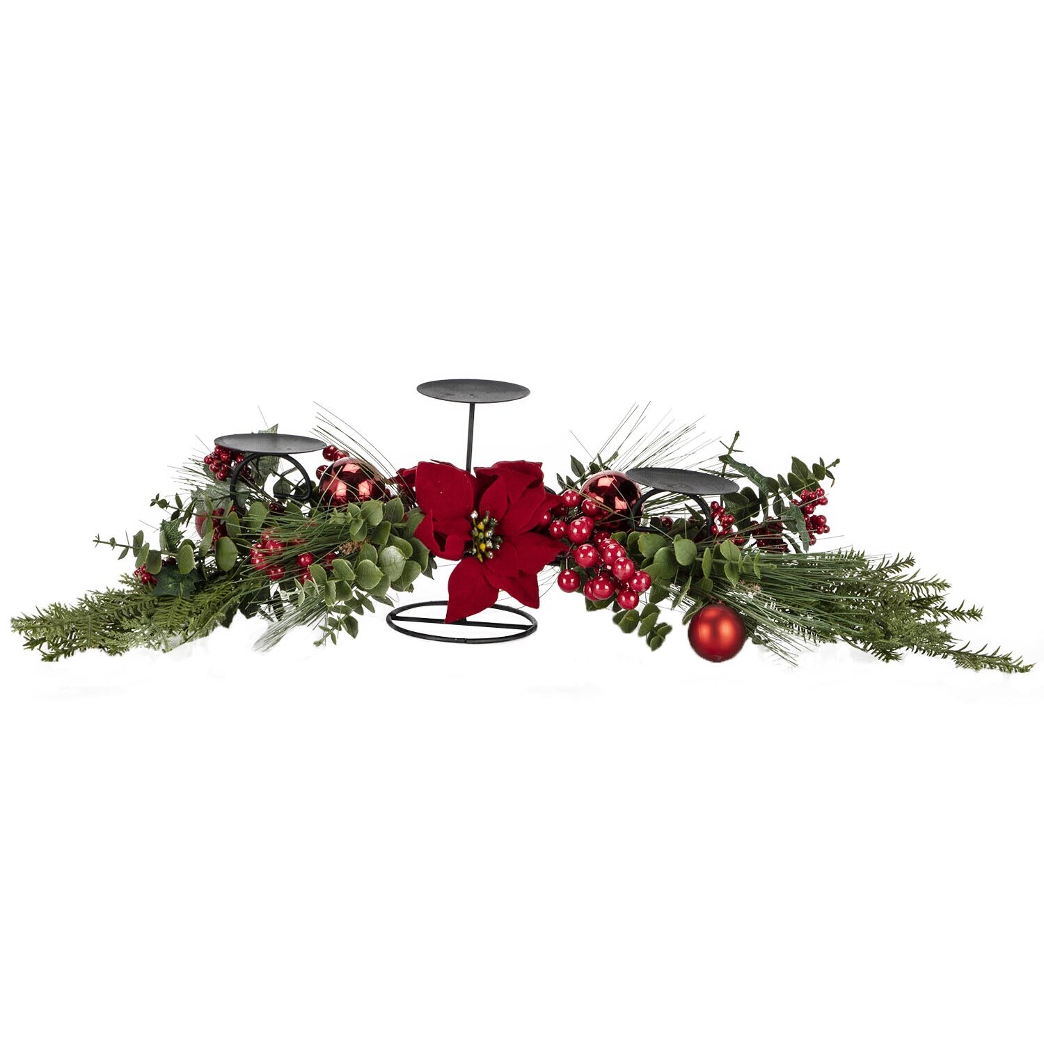 Red Poinsettia Candle Holder Decoration Image