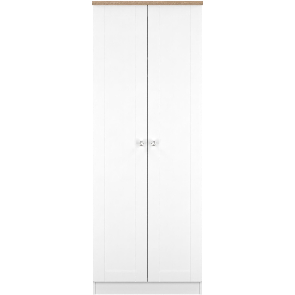 Crowndale Sussex 2 Door White Ash and Bardolino Oak Tall Wardrobe Ready Assembled Image 2