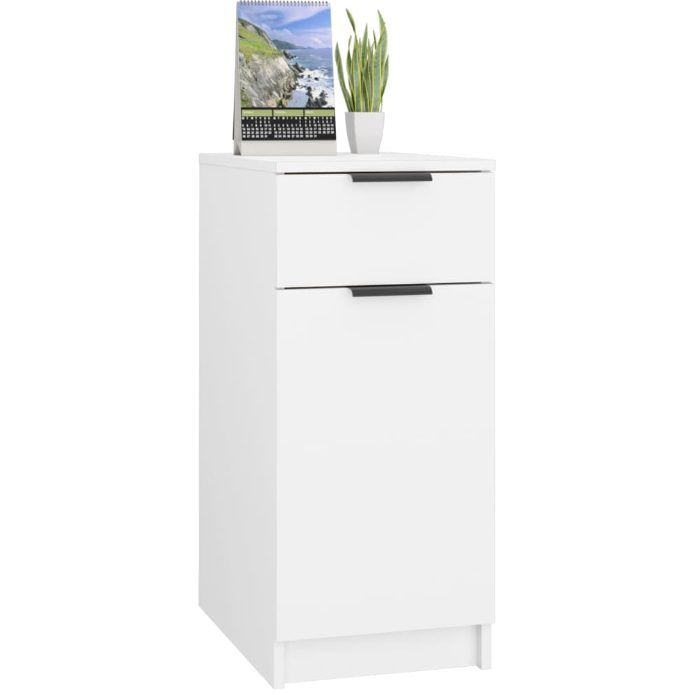 vidaXL Single Door Single Drawer White Desk Cabinet Image 3