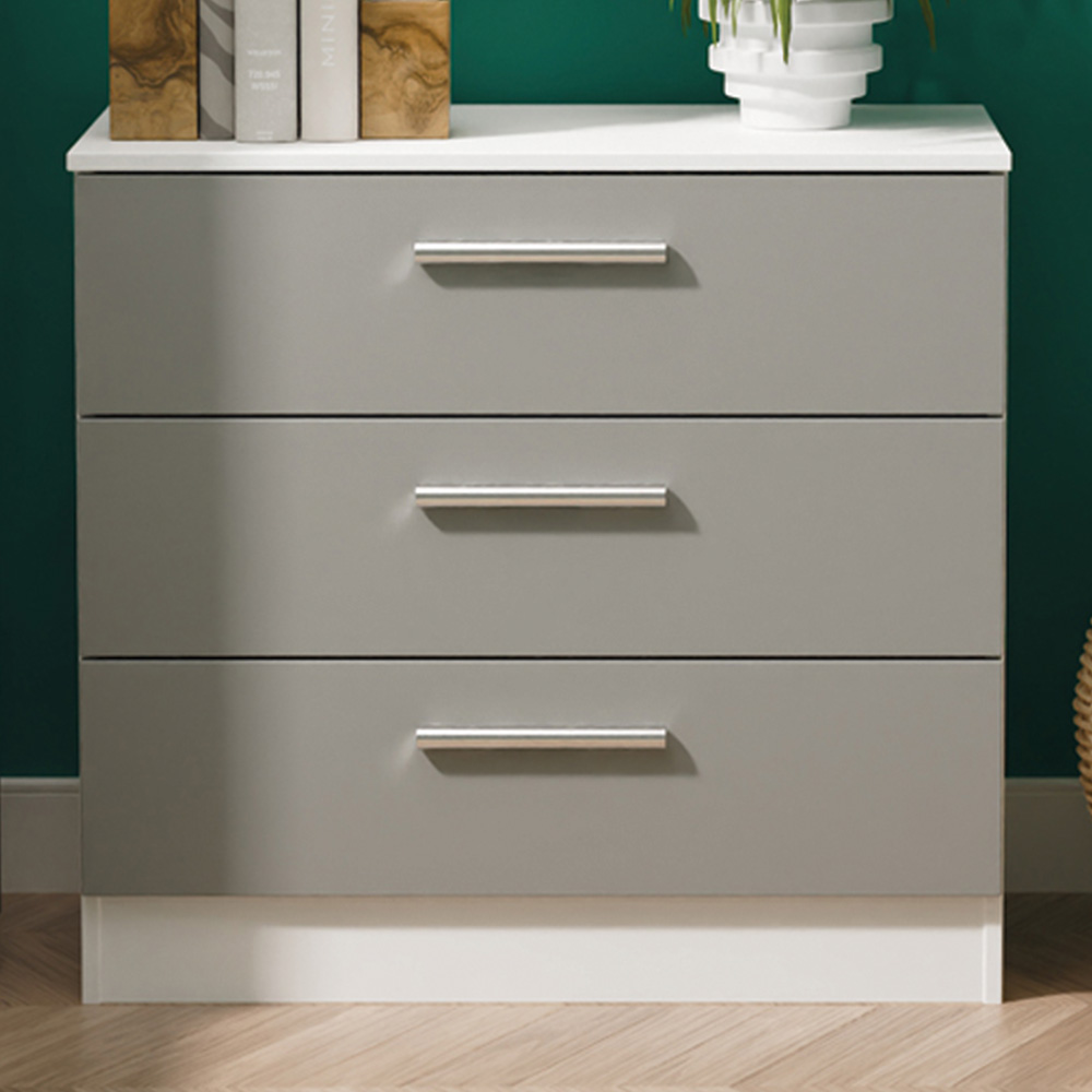Crowndale Contrast 3 Drawer Dusk Grey and White Chest of Drawers Ready Assembled Image 1