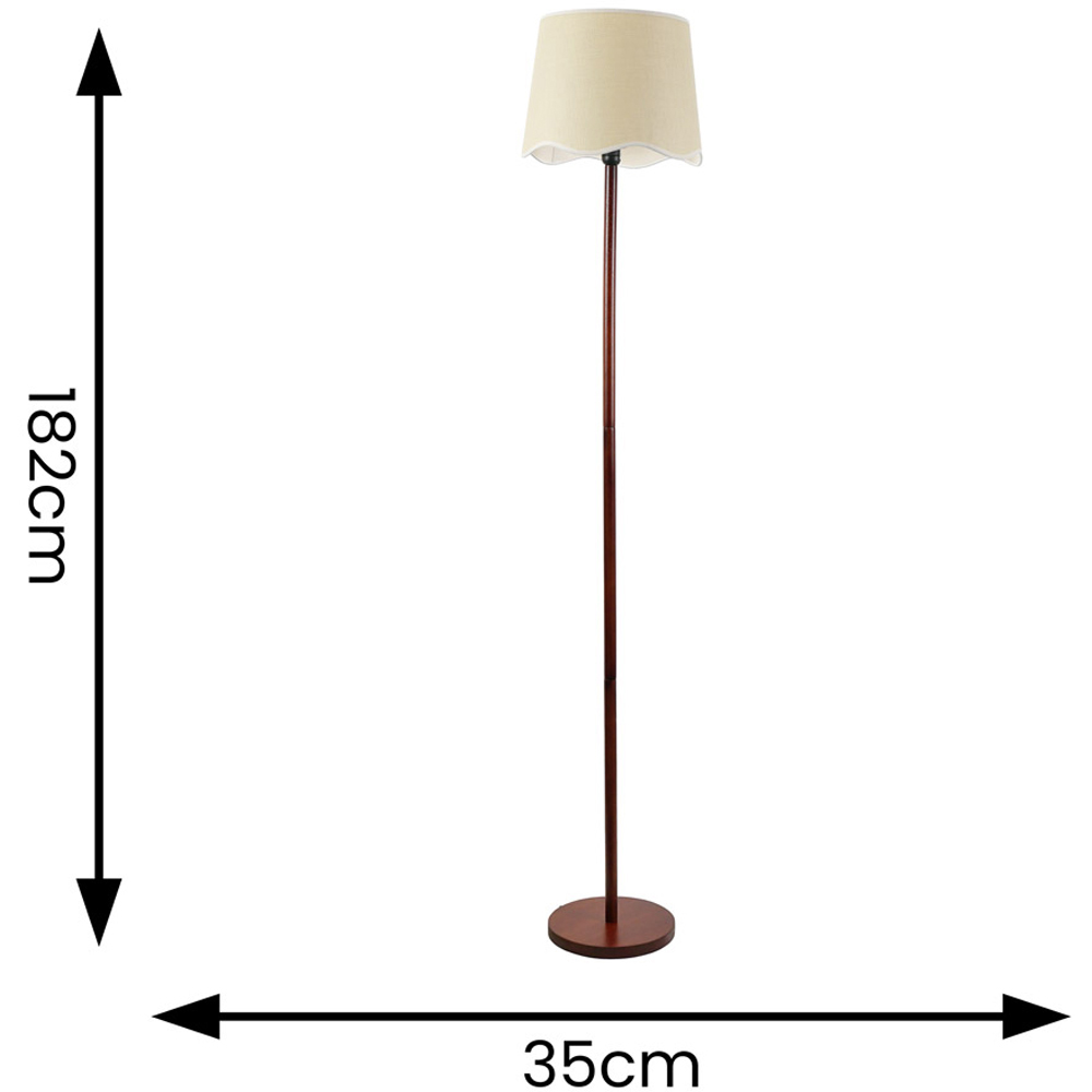 ValueLights Heather Scallop White Trim Shade Dark Wood Stem LED Floor Lamp Image 4