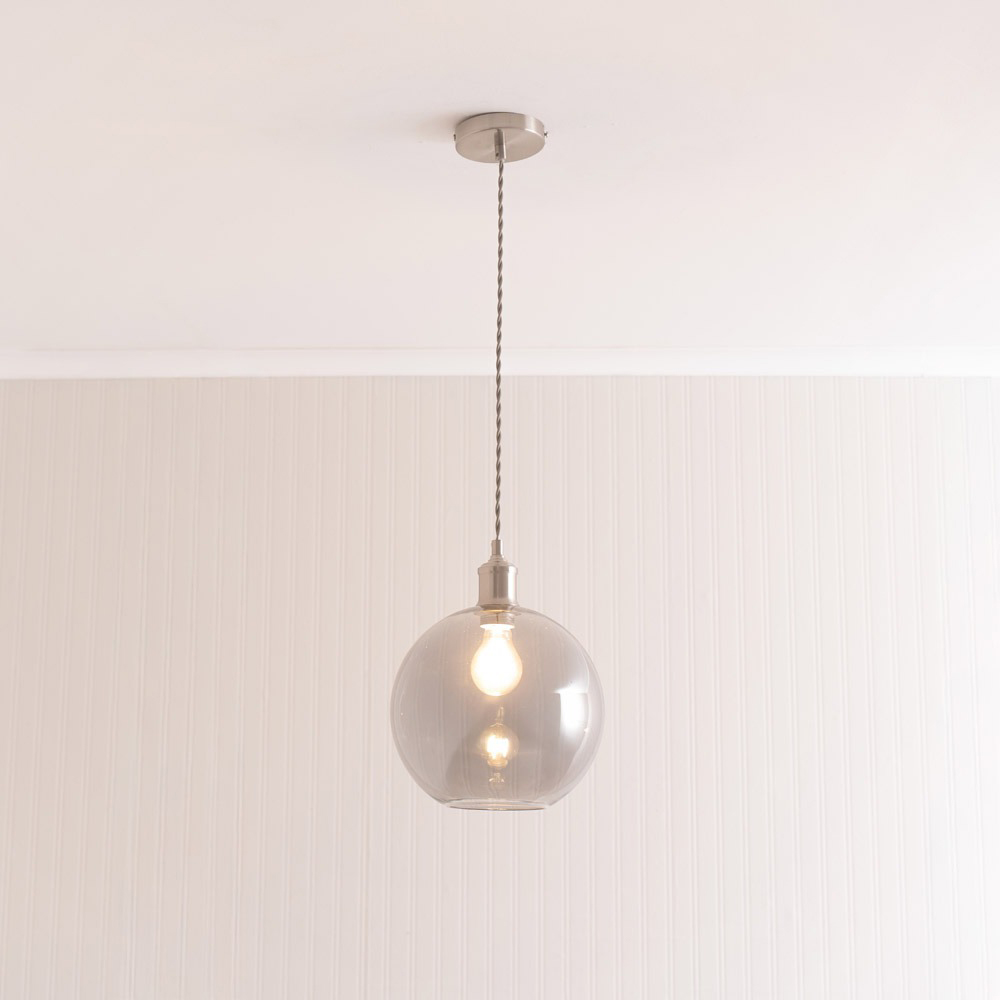 ValueLights Bellamy Single Smoked Glass Globe Brushed Chrome LED Ceiling Pendant Light Image 2