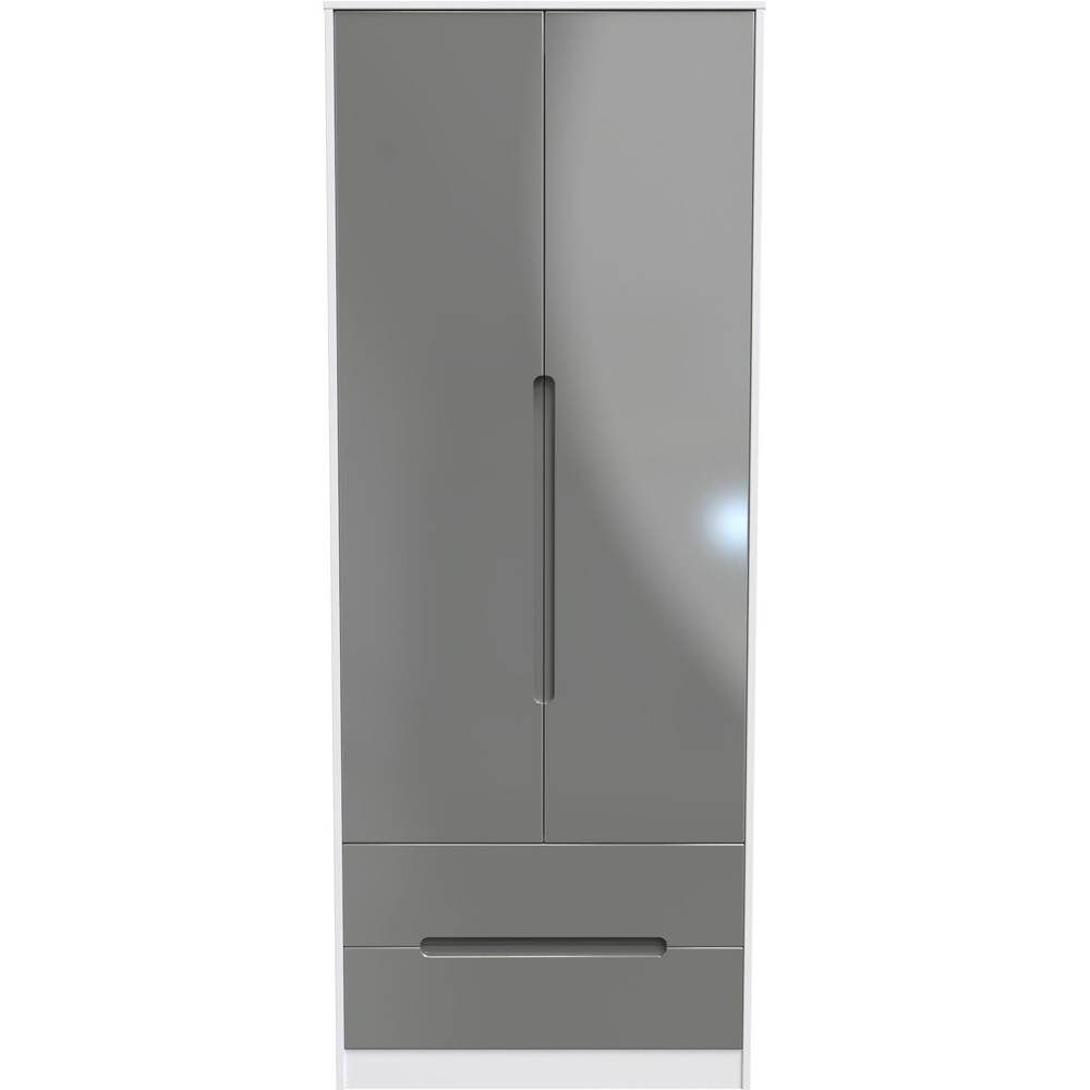 Crowndale Monaco 2 Door 2 Drawer Grey Gloss and White Tall Wardrobe Ready Assembled Image 2