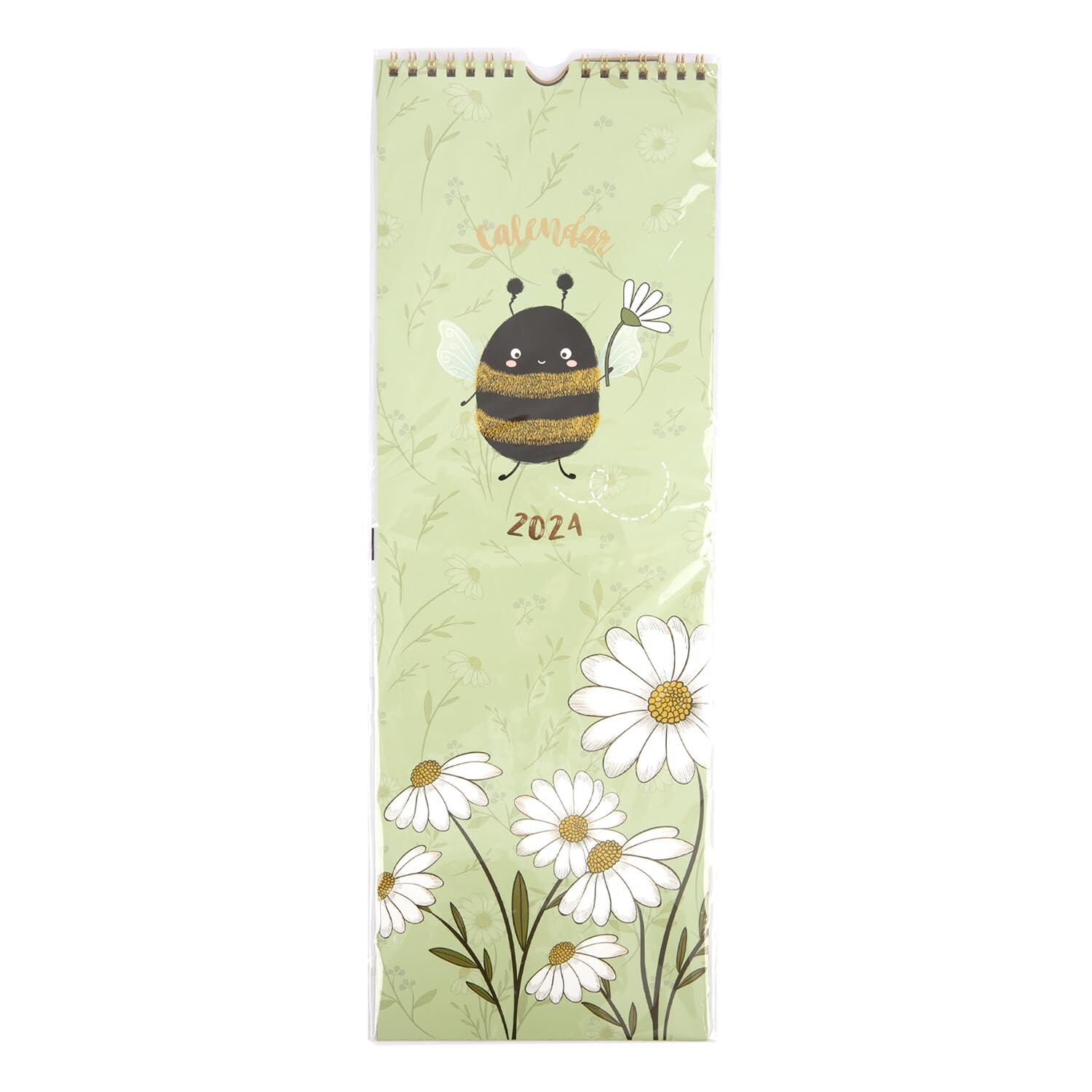 Long Busy Bee Spiral Calendar 2024 - Green Image 1
