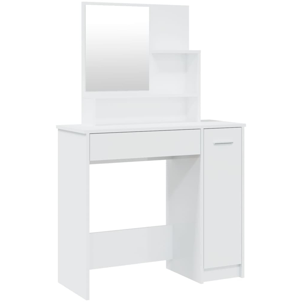 vidaXL Single Door Single Wide Drawer High Gloss White Dressing Table with Mirror Image 2