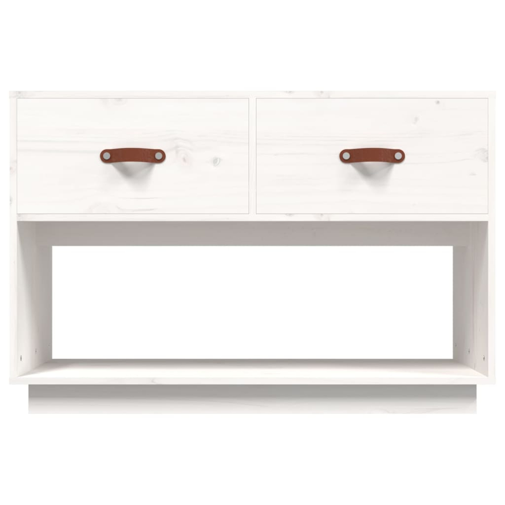 vidaXL 2 Drawer Single Shelf White Solid Pine Wood TV Cabinet Image 6