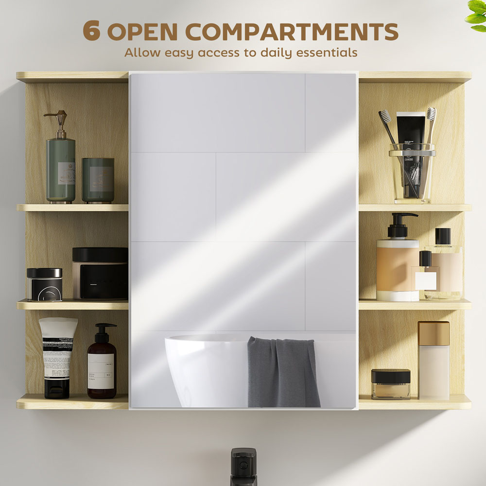HOMCOM Single Door 6 Shelf Natural Wall Mounted Mirror Bathroom Storage Cabinet Image 5