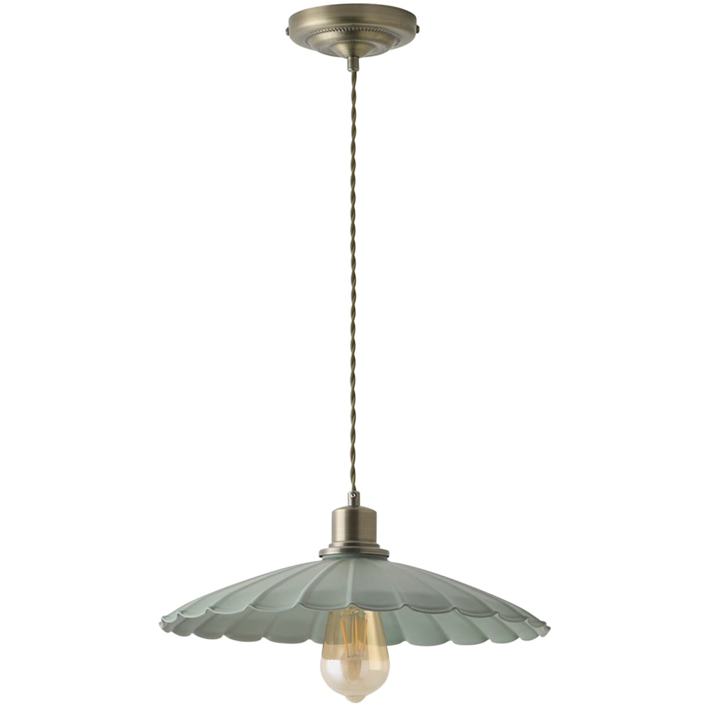 ValueLights Holborn Moss Green Scallop Metal Shade Brushed Gold Pendant Light with Bulb Image 1