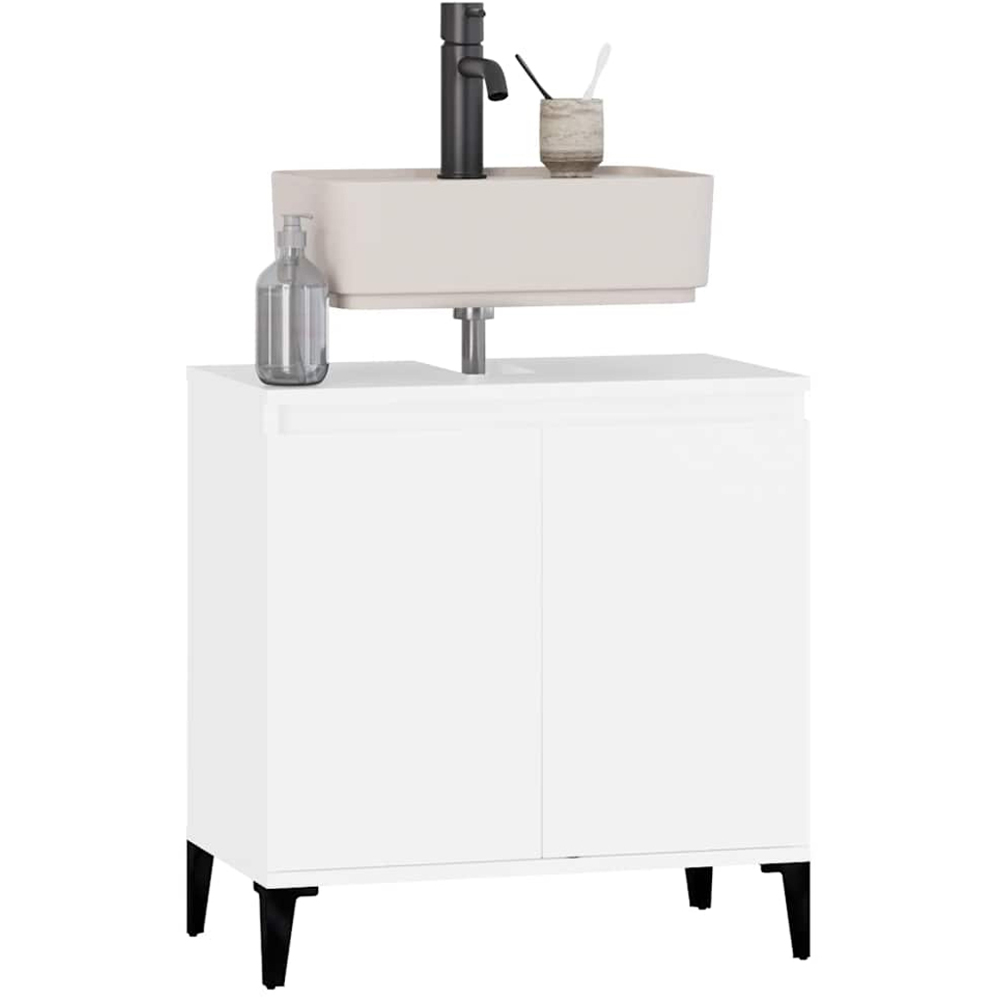 vidaXL 2 Door White Freestanding Under Sink Cabinet Image 3