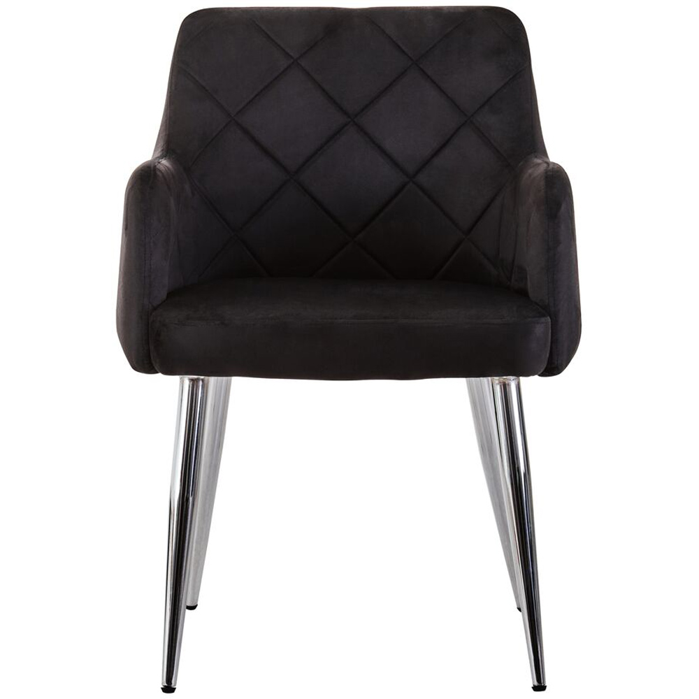 Premier Housewares Tamzin Black Velvet Quilted Dining Chair with Chrome Legs Image 2