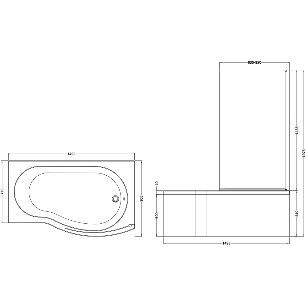 nuie 1500mm Right Hand B Shaped Bath Set Image 3
