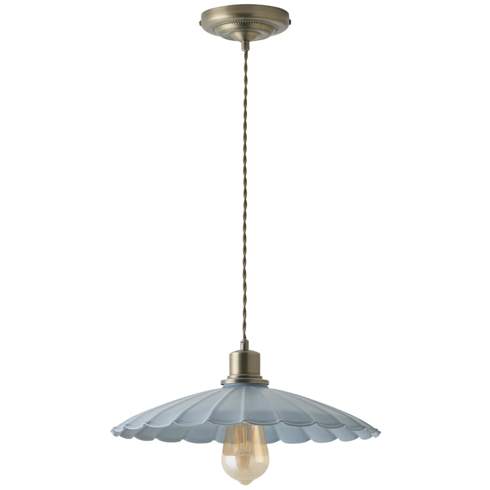 ValueLights Holborn Blue Scallop Metal Shade Brushed Gold Pendant Light with Bulb Image 1