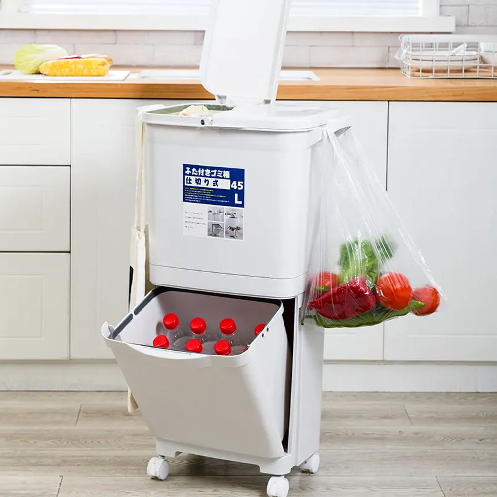 White Double-lid 45L Kitchen Trash Bin Image 7