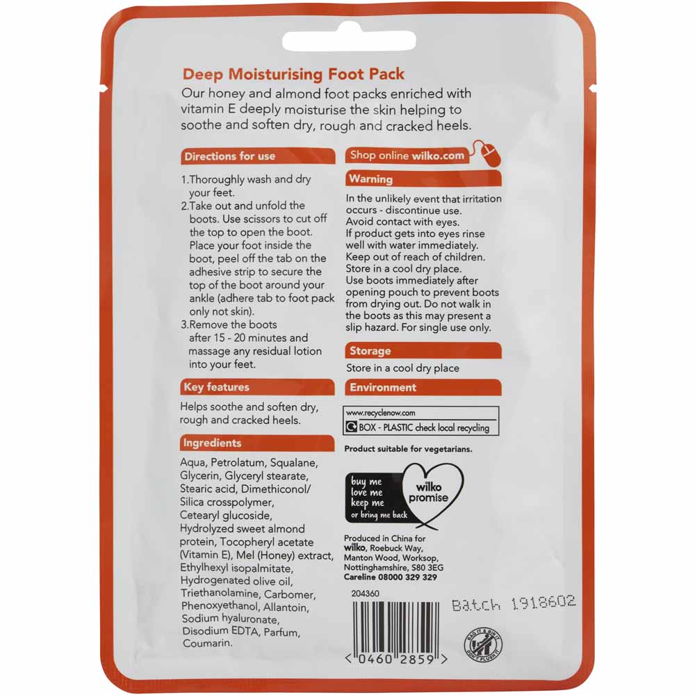 Wilko Honey and Almond Deep Moisturising Foot Pack Image 3