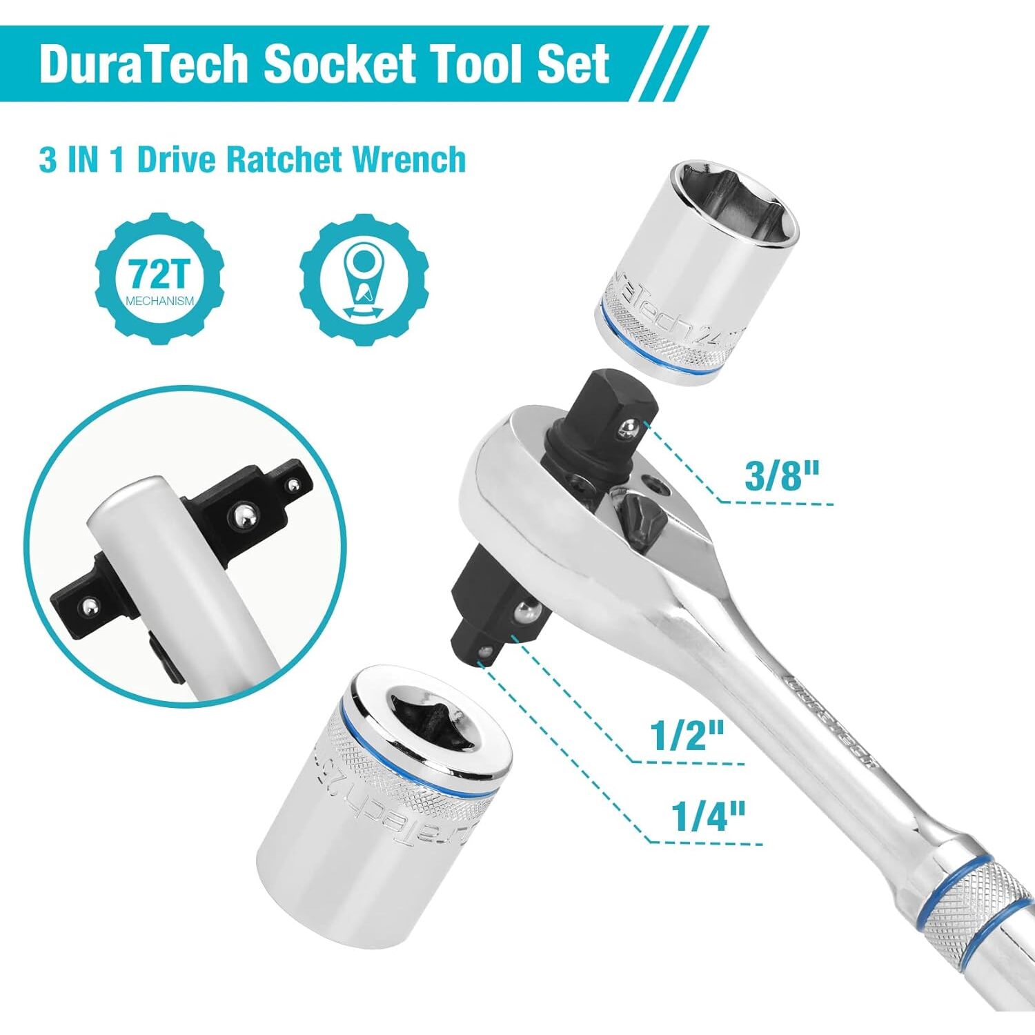 24 Piece DuraTech 3 in 1 Rachet and Socket Set Image 3