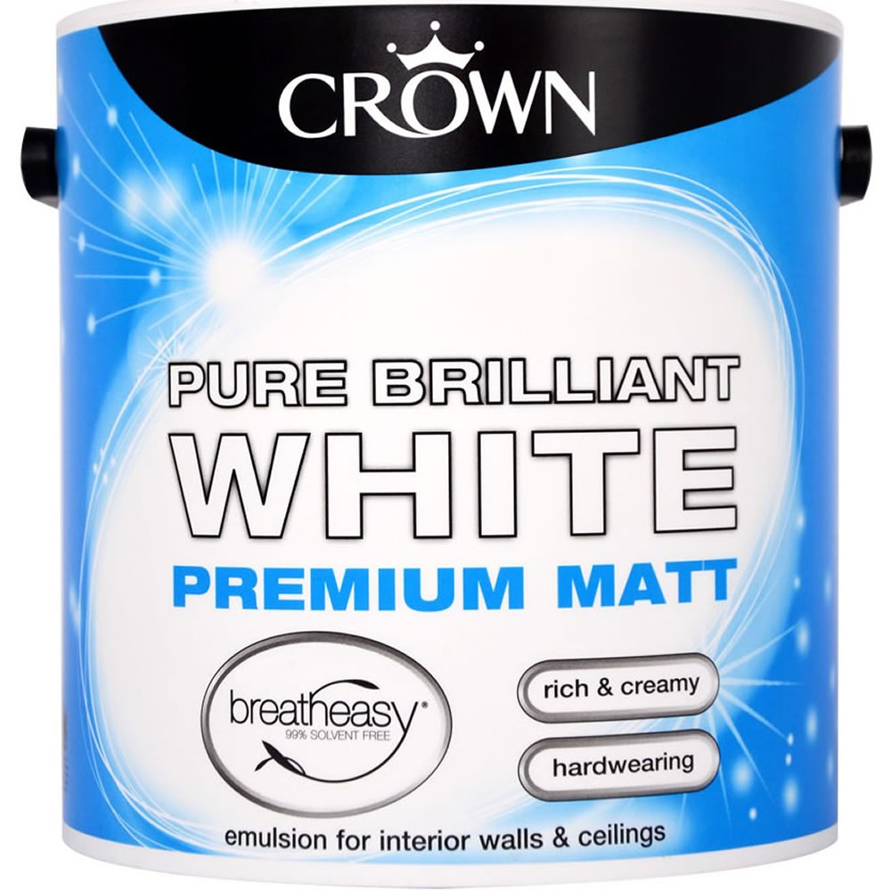 Crown Pure Brilliant White Matt Emulsion Paint 2.5 L Image 1