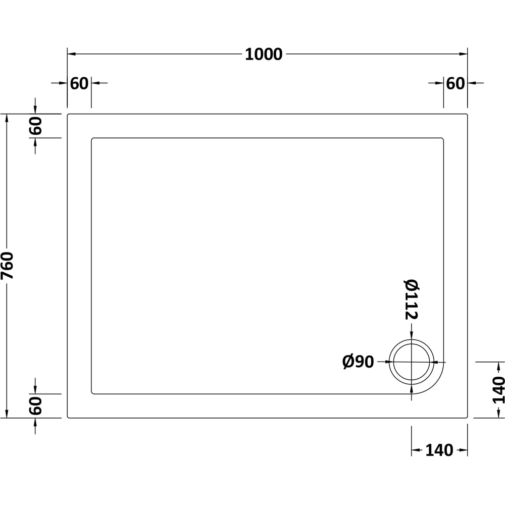 nuie White Rectangular Slimline Shower Tray 1000 x 760mm Image 2