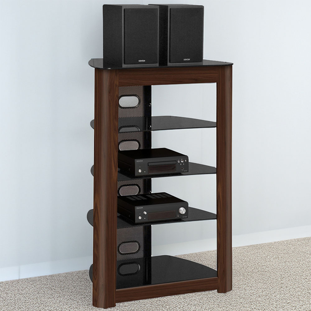 Centurion Supports Zinnia 5 Shelf Black Glass with Walnut Fascia Flat Screen Image 1