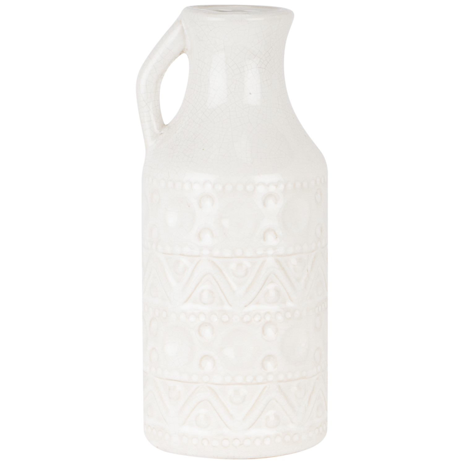 White Aztec Jug Shaped Ceramic Vase Image