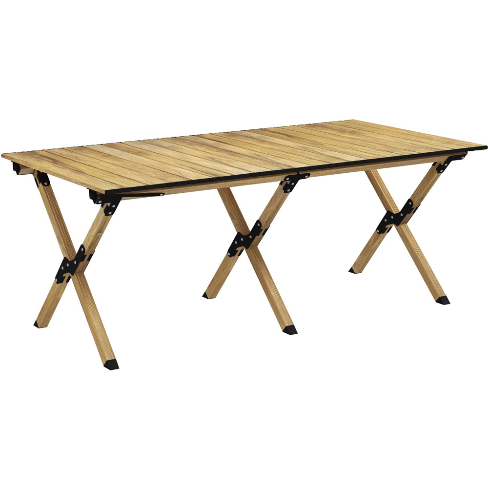Outsunny Natural Wood Effect Aluminium Foldable Picnic Table with Roll Up Top Image 1