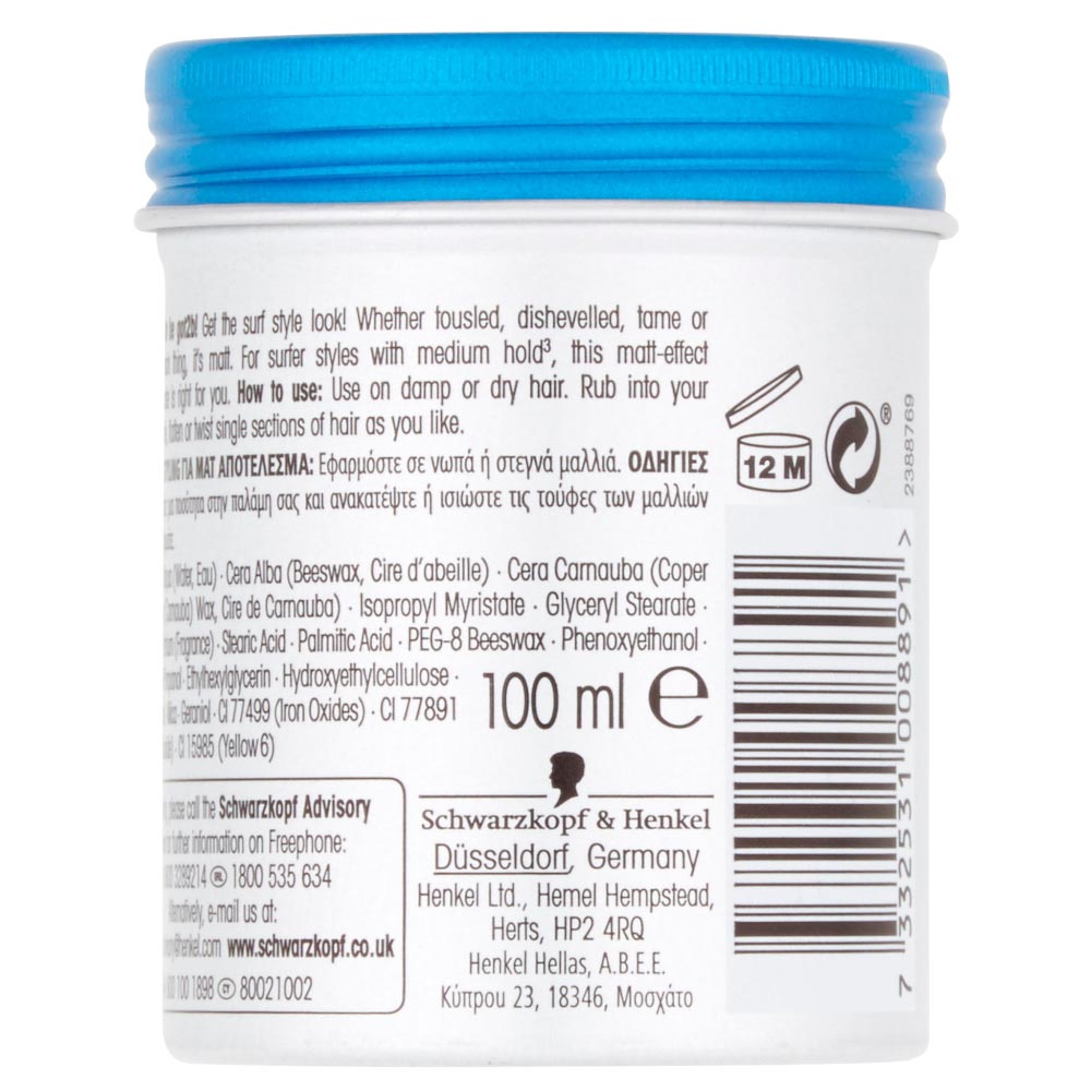 Schwarzkopf Got2Be Beach Matt Paste 100ml Image 4