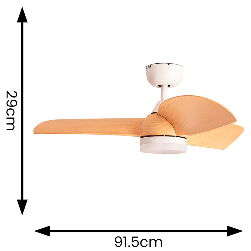 ValueLights White and Beech Ceiling Fan with LED Light and Remote 36 inch Image 9