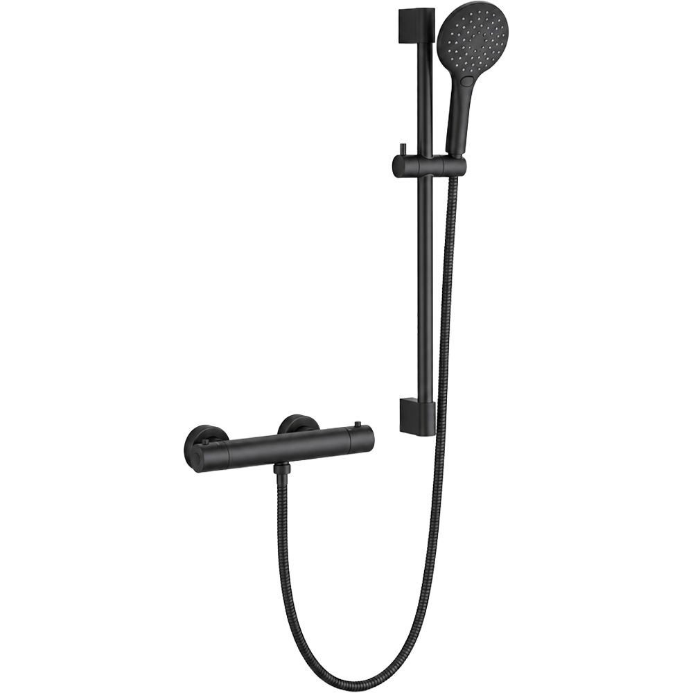 Go Bathrooms PureFlow Black Round Thermostatic Bar Shower Kit Image 1