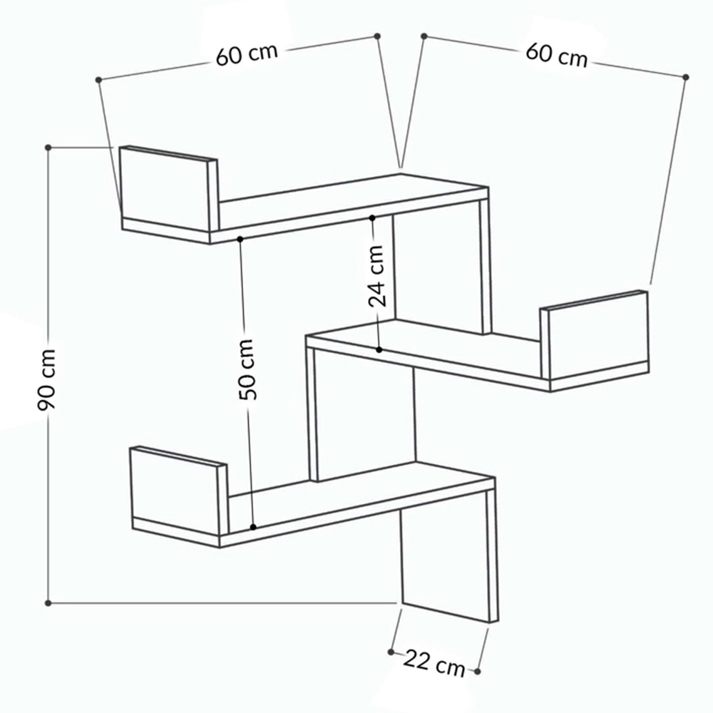 Decortie Luksa 3 Shelf White Corner Wall Mounted Bookcase Image 7