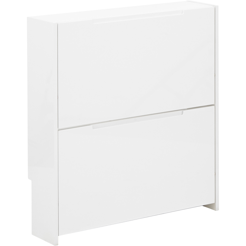 GFW 2 Tier White High Gloss Narrow Shoe Cabinet Image 4
