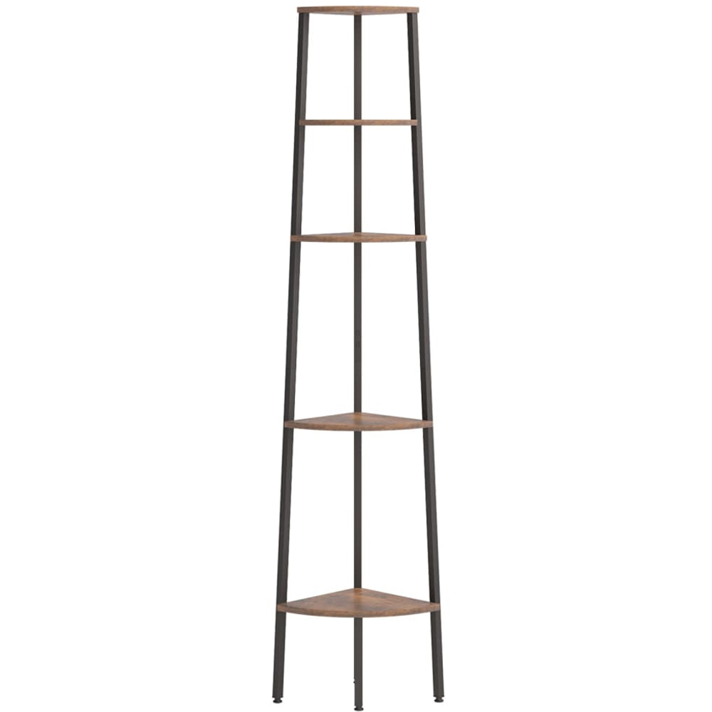 vidaXL 5-Tier Dark Brown and Black Corner Shelf Image 2