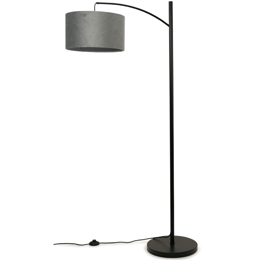 ValueLights Preto Black and Grey Velvet Shade Metal LED Floor Lamp Image 1