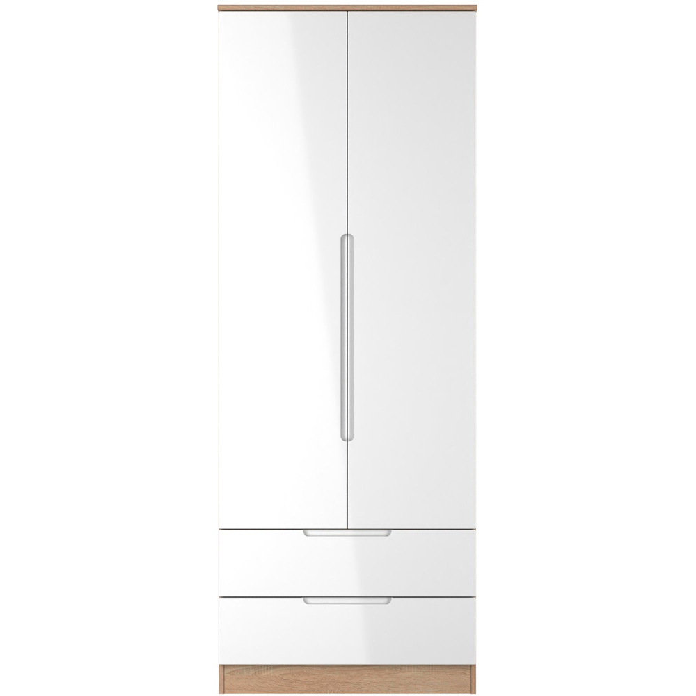 Crowndale Milan 2 Door 2 Drawer White Gloss and Bardolino Oak Tall Wardrobe Ready Assembled Image 2