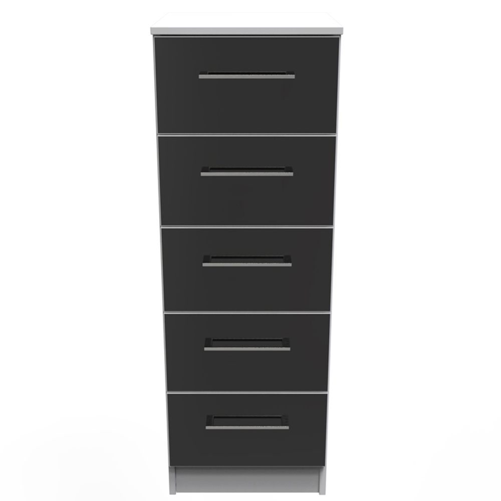 Crowndale Worcester 5 Drawer Matt Black and White Tall Bedside Cabinet Ready Assembled Image 3