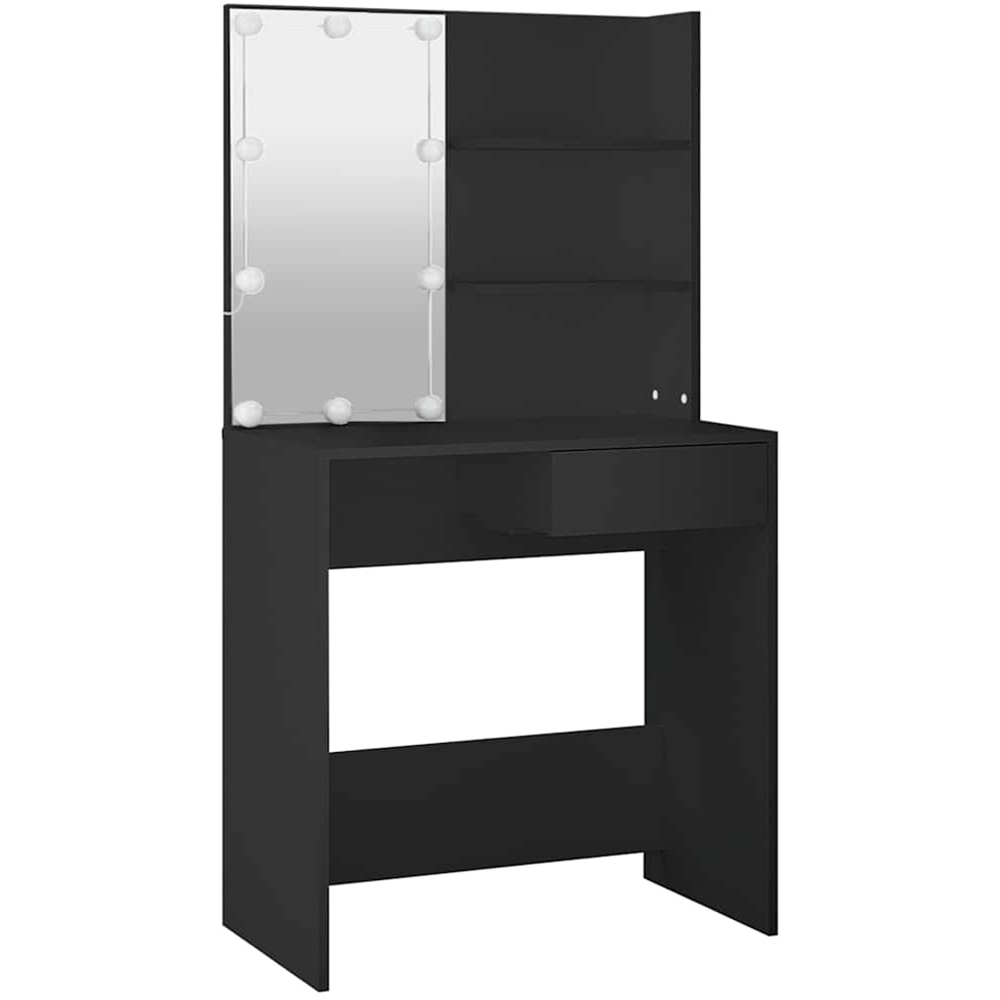 vidaXL Single Drawer 2 Shelf Black Dressing Table with LED Mirror Image 6