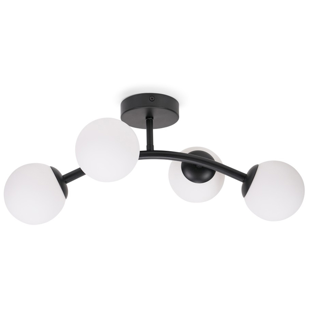 ValueLights Jas Black 4 Way Opal White Frosted Glass Globe Shade LED Ceiling Light Image 1