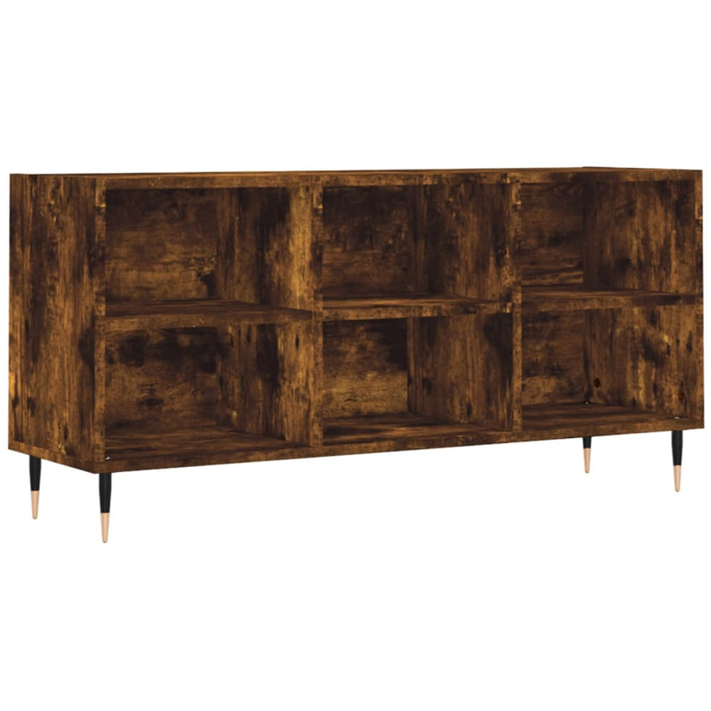vidaXL 6 Open Shelf Smoked Oak TV Cabinet with Metal Legs Image 2