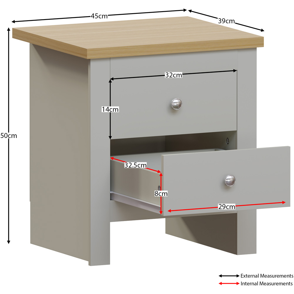 Vida Designs Arlington 2 Drawer Grey Bedside Table Image 7