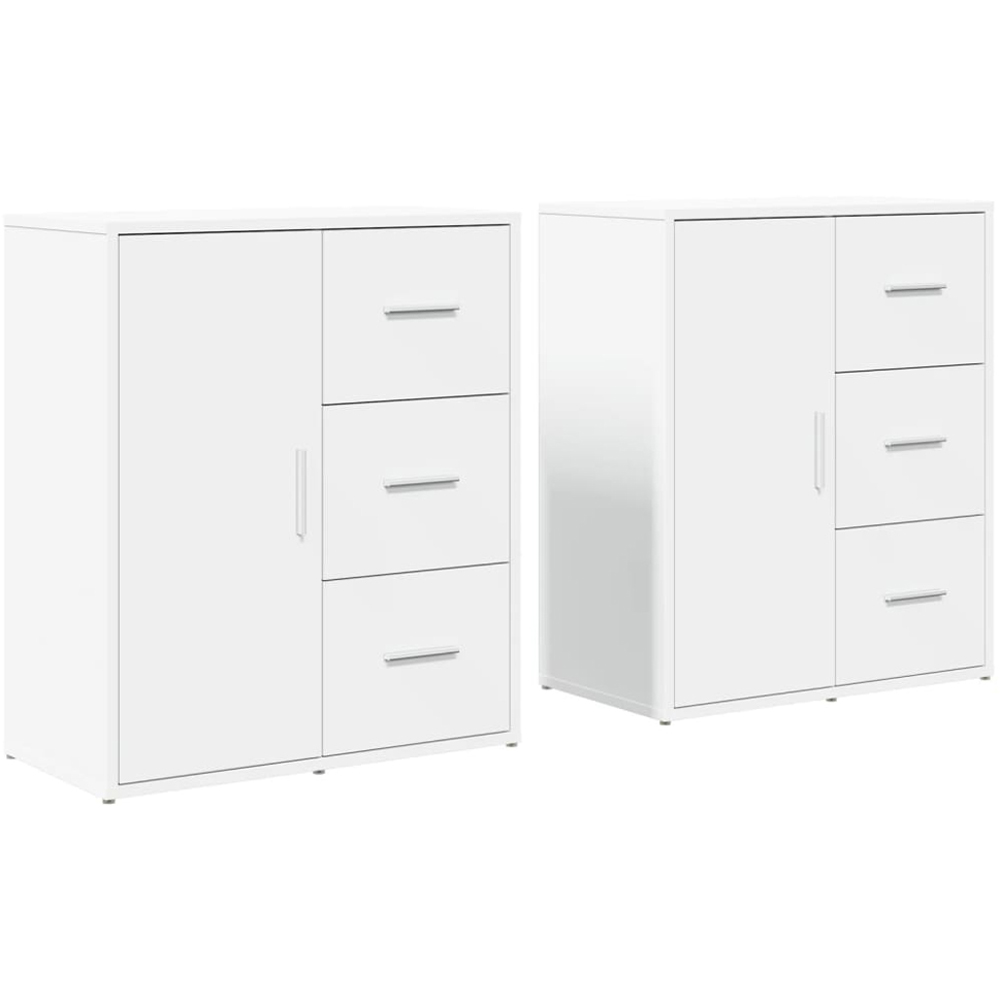 vidaXL Single Door 3 Drawer White Sideboard Set of 2 Image 2