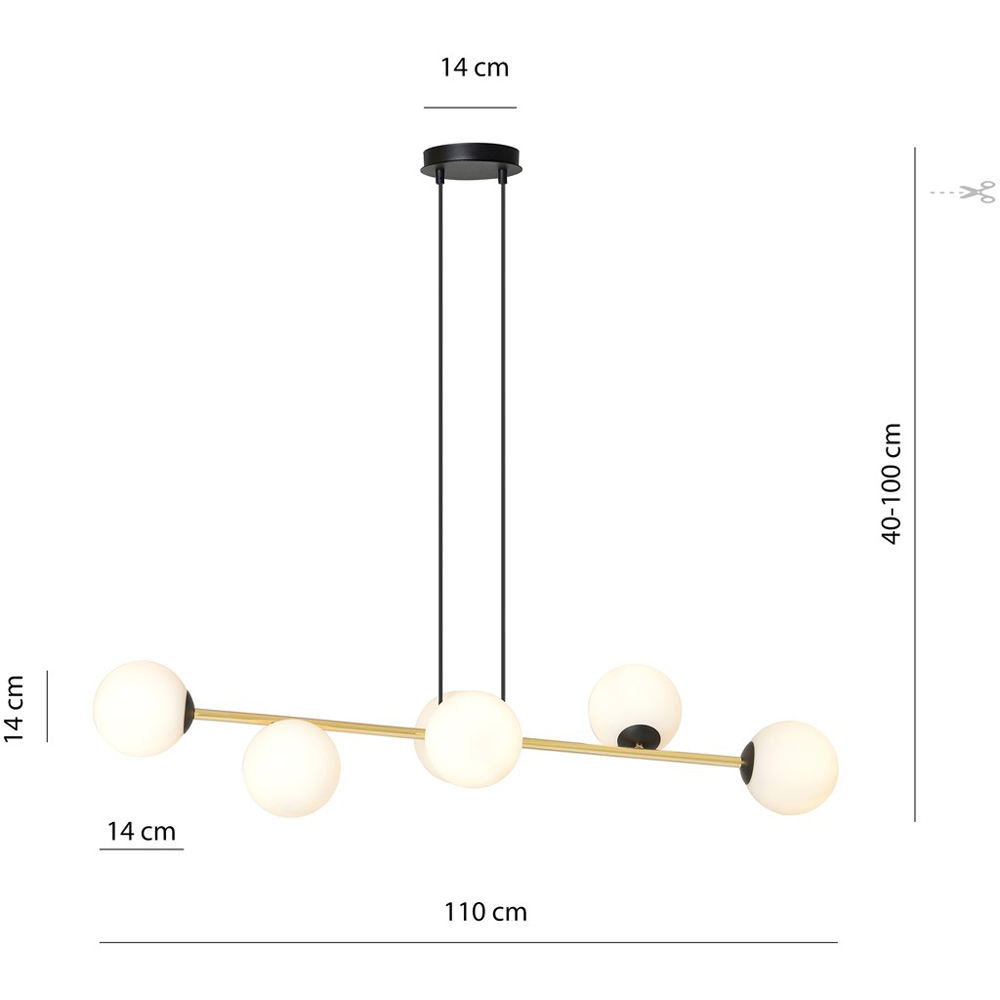 Emibig Gravity 6 Light White Shade Black and Gold E14 Ceiling Pendant Light Image 9