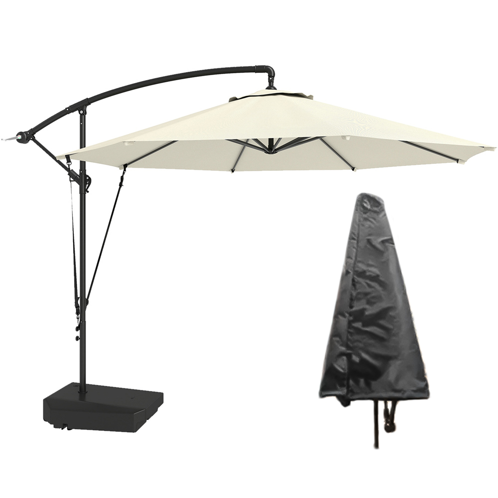 Outsunny Cream Cantilever Garden Parasol with Cover Weighted Base and Wind Strap 2.9m Image 1