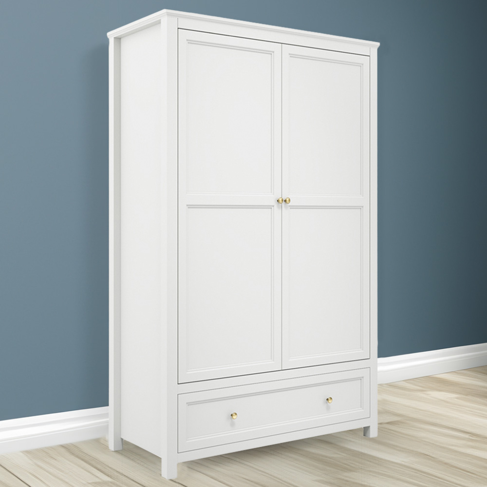 Ives 2 Door Single Drawer White Wardrobe Image 1
