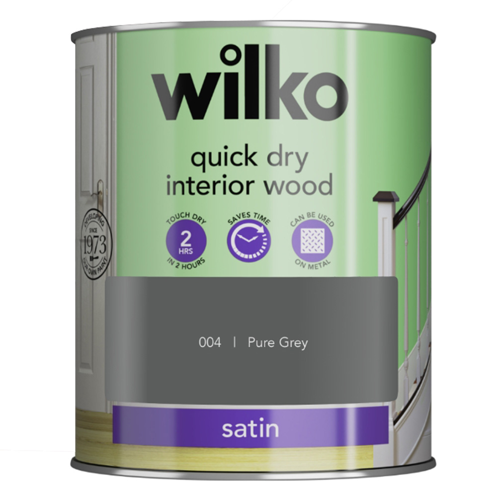 Wilko Interior Wood Pure Grey Satin Quick Dry Paint 750ml Image 2