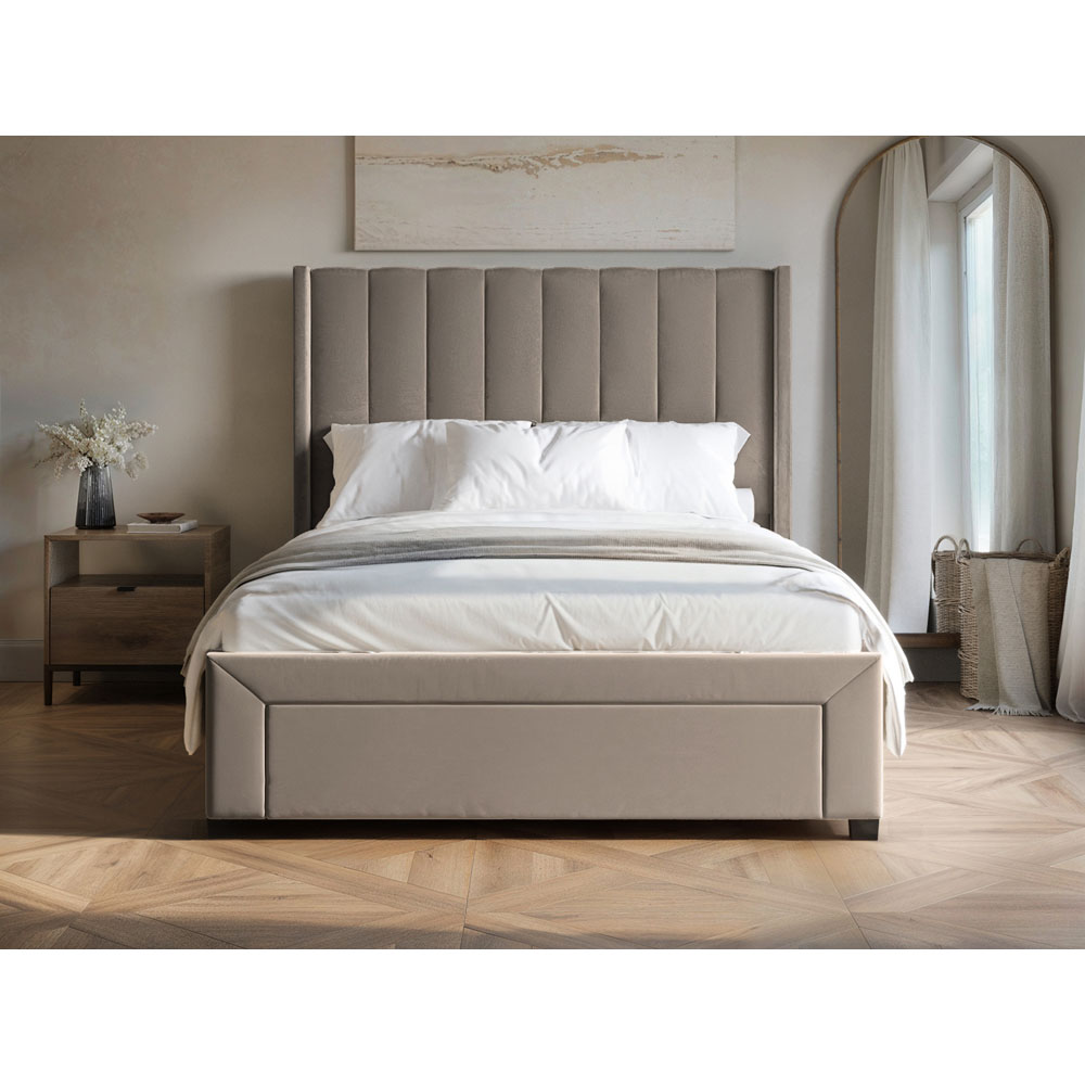 Flair Tiggy Double Beige Velvet Storage Bed with Winged Headboard Image 5