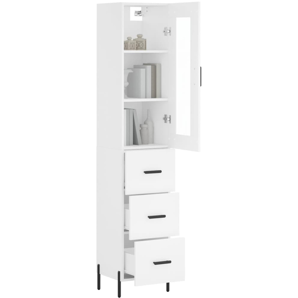 vidaXL Single Door 3 Drawer White Highboard with Metal Legs Image 3