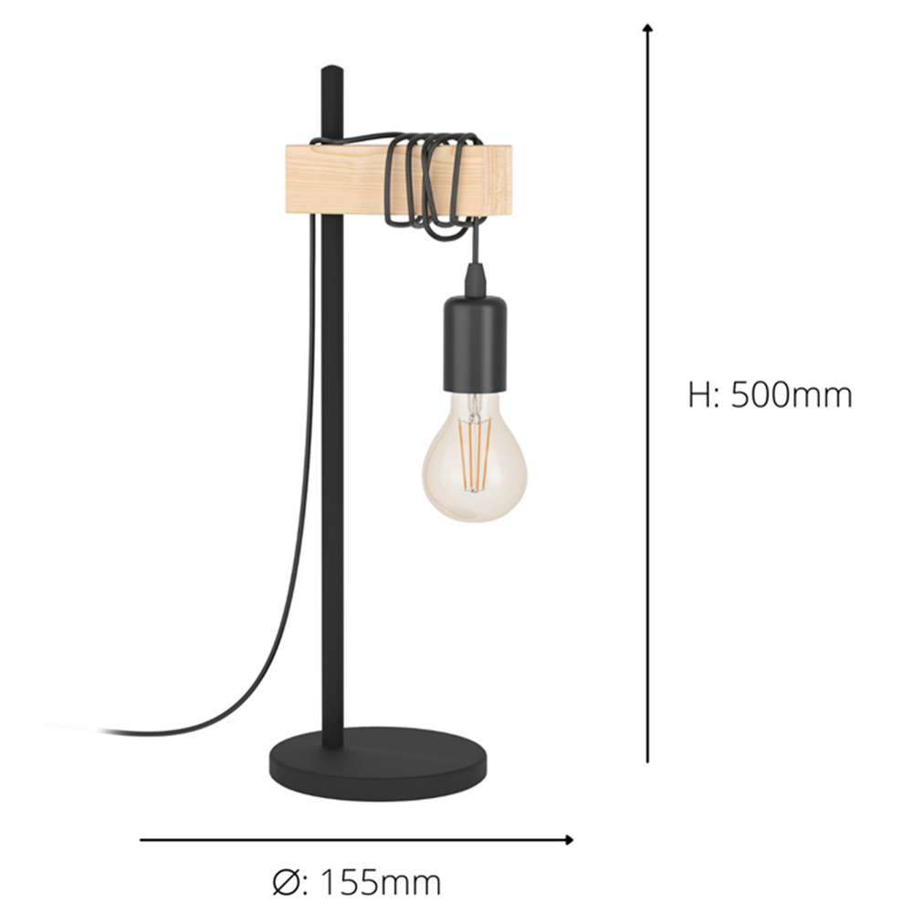 EGLO Townshend Single Light Black and Wood Effect Industrial Table Lamp with Exposed Bulb Image 4