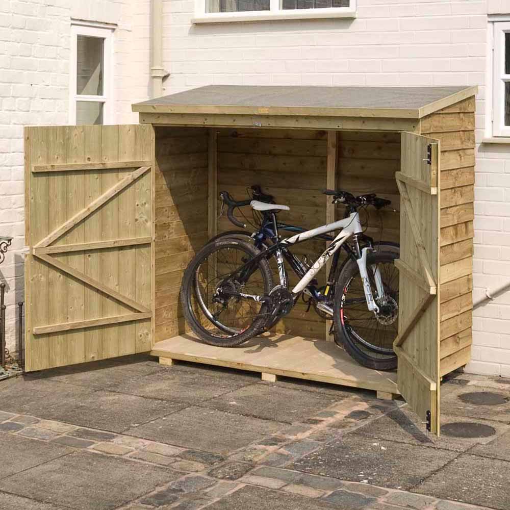 Rowlinson 6 x 2.7ft Double Door Overlap Wooden Bike Shed Image 3