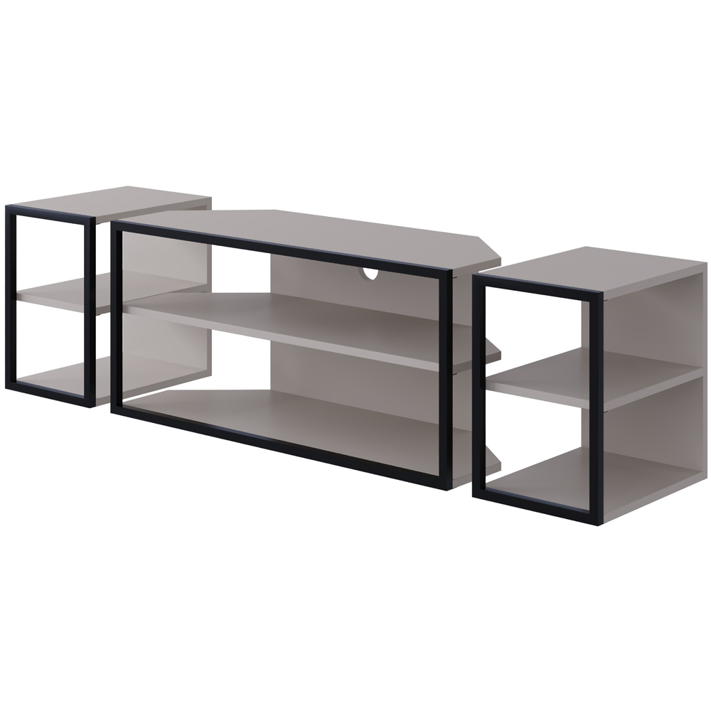 Decortie Echo 2 Shelf Mocha Grey Metal Frame Modern TV Unit with 2 Side Table Image 2