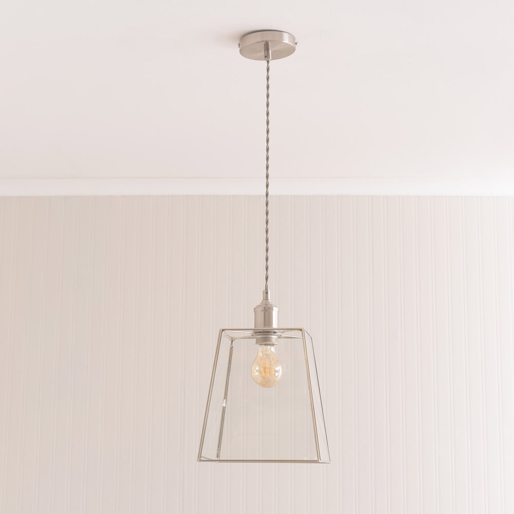 ValueLights Susie Glass Lantern Brushed Chrome Single LED Ceiling Pendant Light Image 3