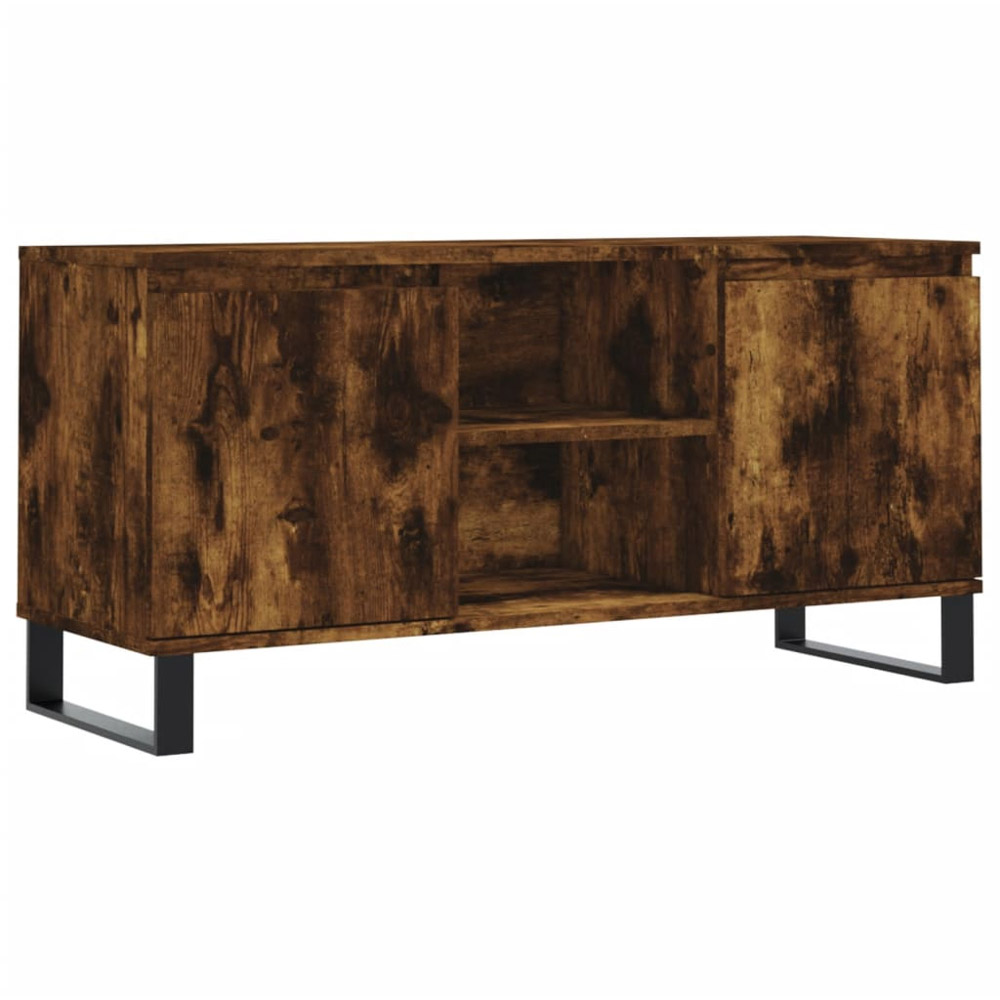 vidaXL 2 Door 2 Open Shelf Smoked Oak TV Cabinet with Iron Legs Image 2